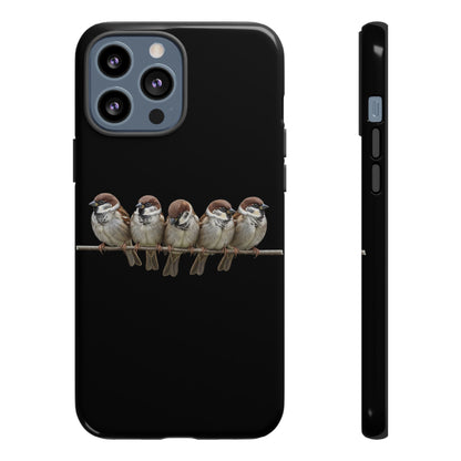 Feldsperlinge auf einem Ast Premium Handyhülle – Doppelt Geschützt & Rundum Bedruckt Schwarz