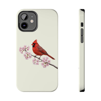 Northern Cardinal & Cherry Blossom Tough iPhone Case Creamy White – animal lover, Phone