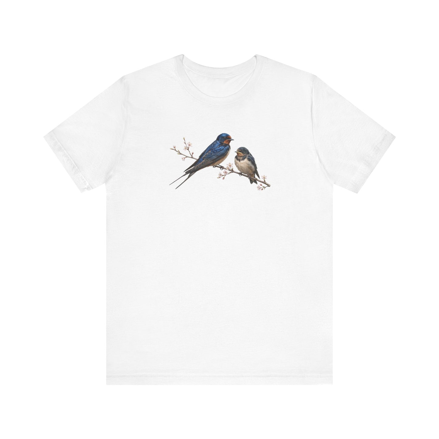 Barn Swallow & Fledgling T-Shirt | Spring Blossoms Unisex Graphic Tee
