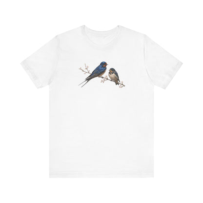 Barn Swallow & Fledgling T-Shirt | Spring Blossoms Unisex Graphic Tee