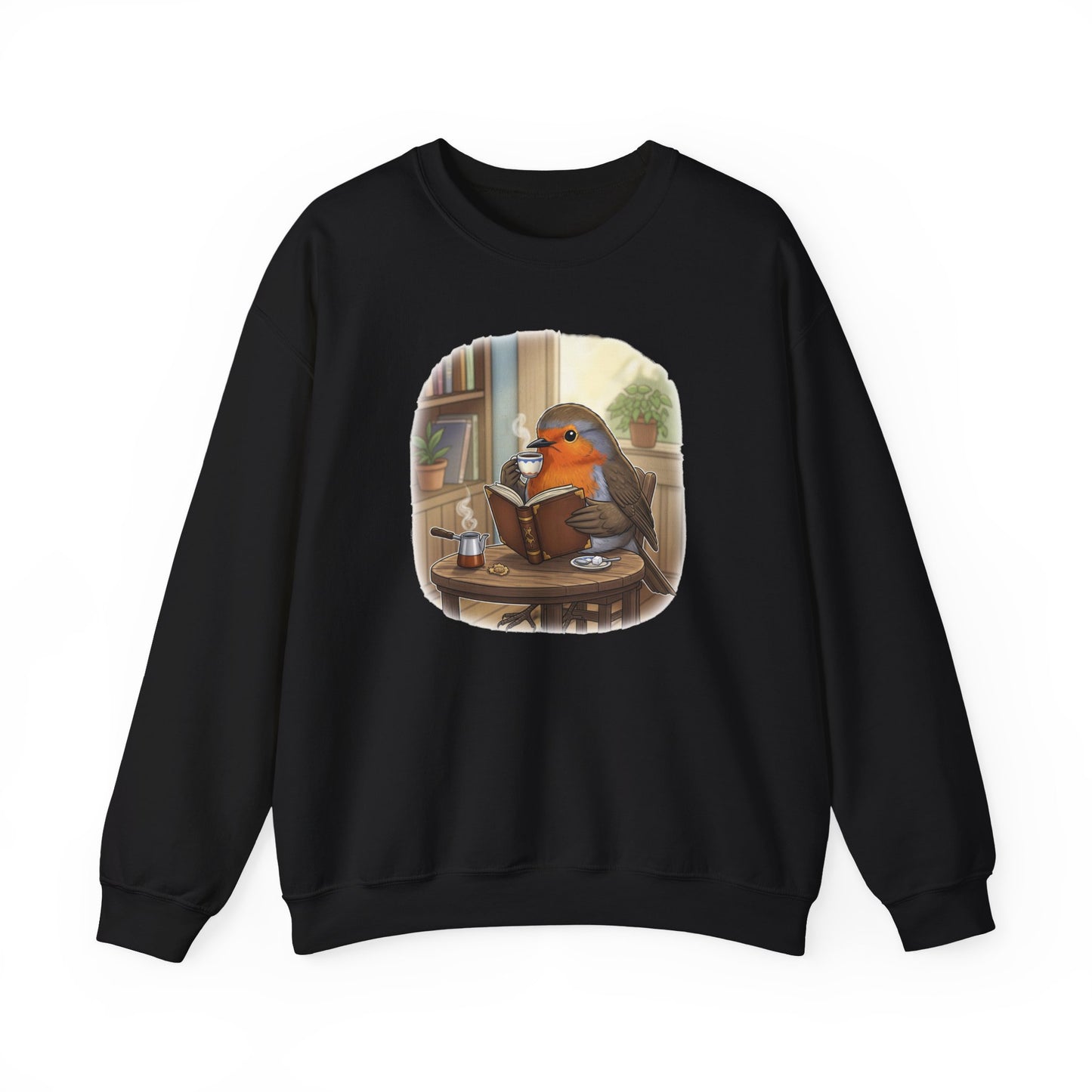 Robin Reads Books and Drinks Coffee Bird Sweatshirt Funny Book & Bird Lovers