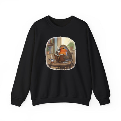 Robin Reads Books and Drinks Coffee Bird Sweatshirt Funny Book & Bird Lovers