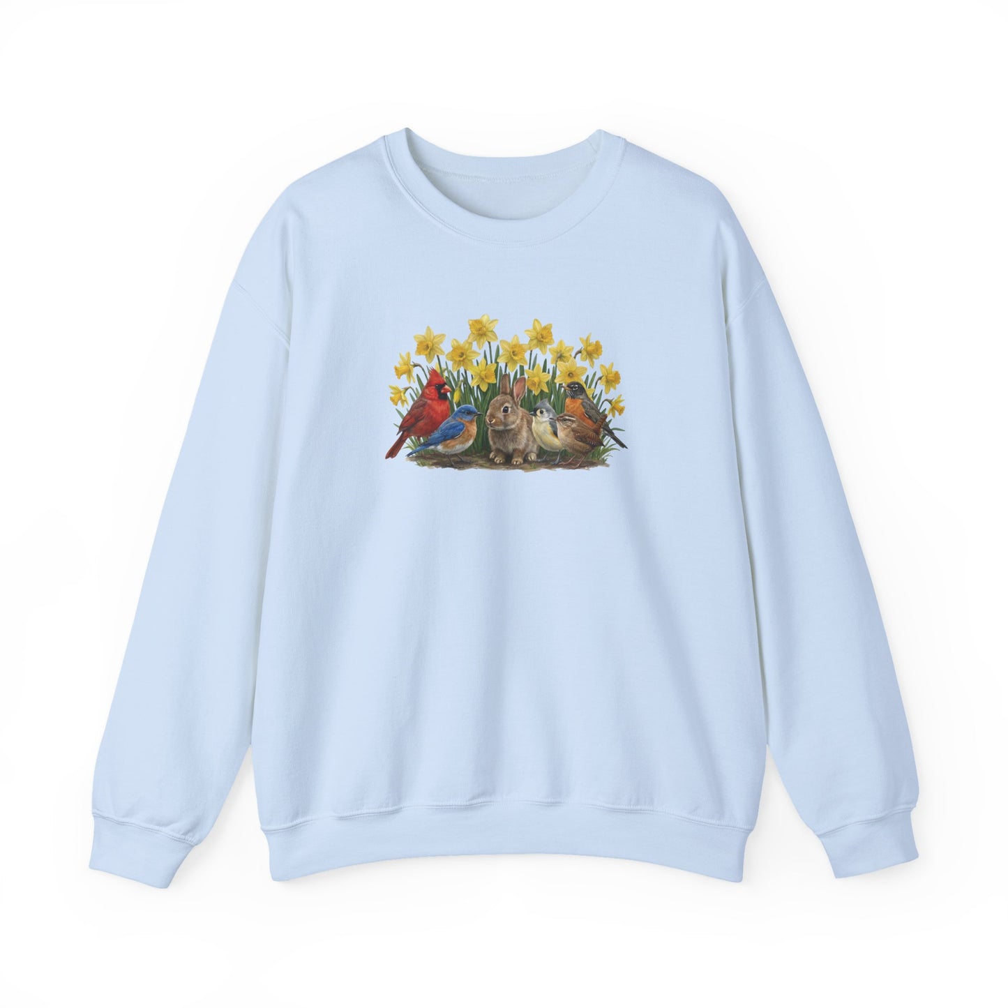 Spring & Easter Sweatshirt – Bunny, Cardinal & Bluebird | Cozy Bird Lover Crewneck