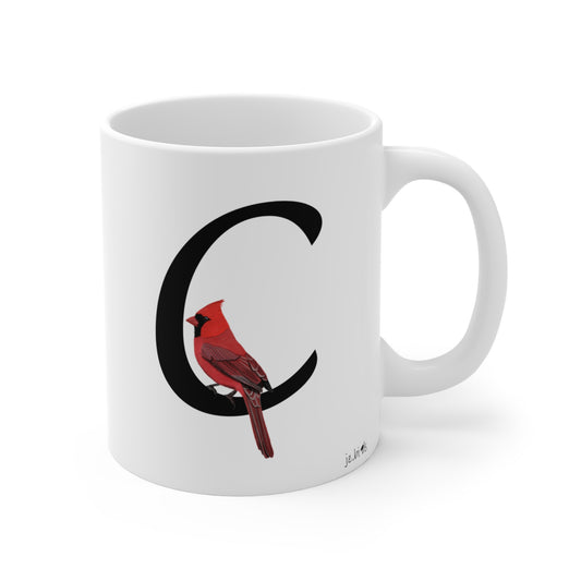 cardinal letter c bird mug