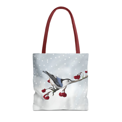 Nuthatch on a Winter Branch Bird Tote Bag 16"x16"