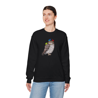 Little Owl with Butterflies Bird Birding & Birdwatching Sweatshirt