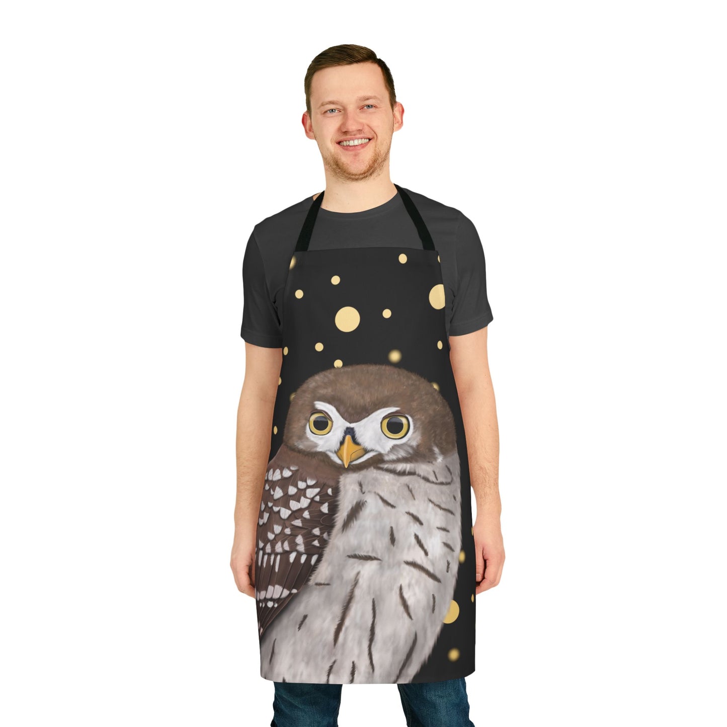 Owl Golden Dots Birdlover Bird Art Apron Black