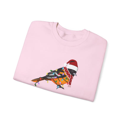 Baltimore Oriole with Fairy Lights Santa Claus Christmas Bird Sweatshirt