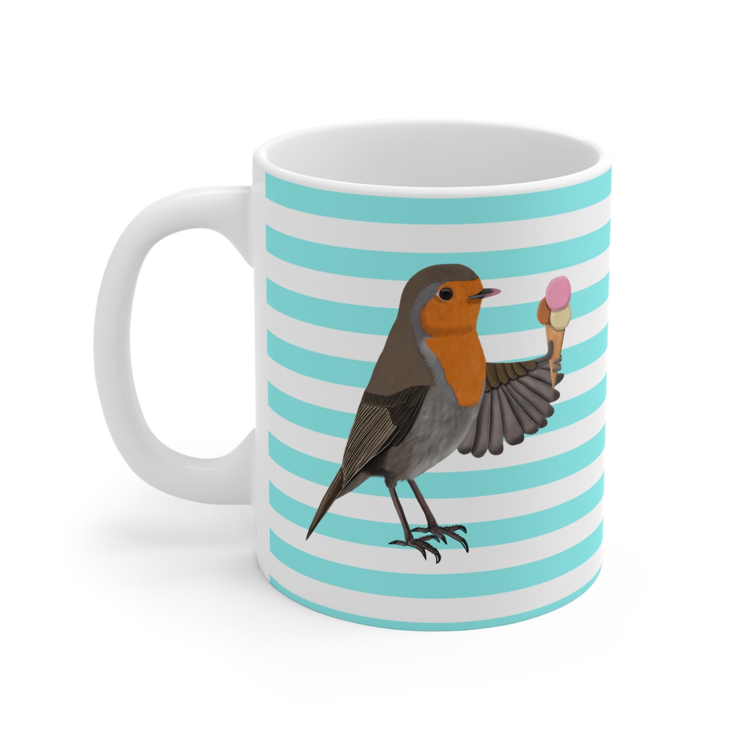 Rotkehlchen mit Eis Vogel Tasse Türkis Weiß