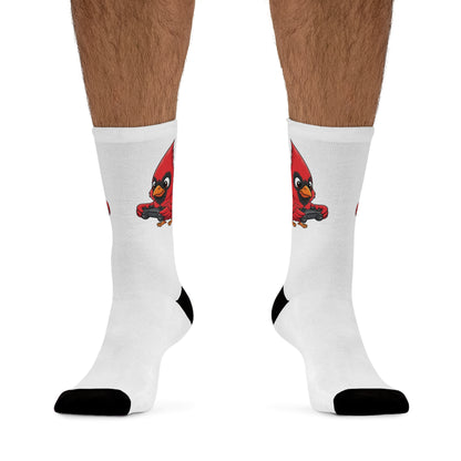 Cardinal with Gaming Controller Video Games Bird Socks White One Size