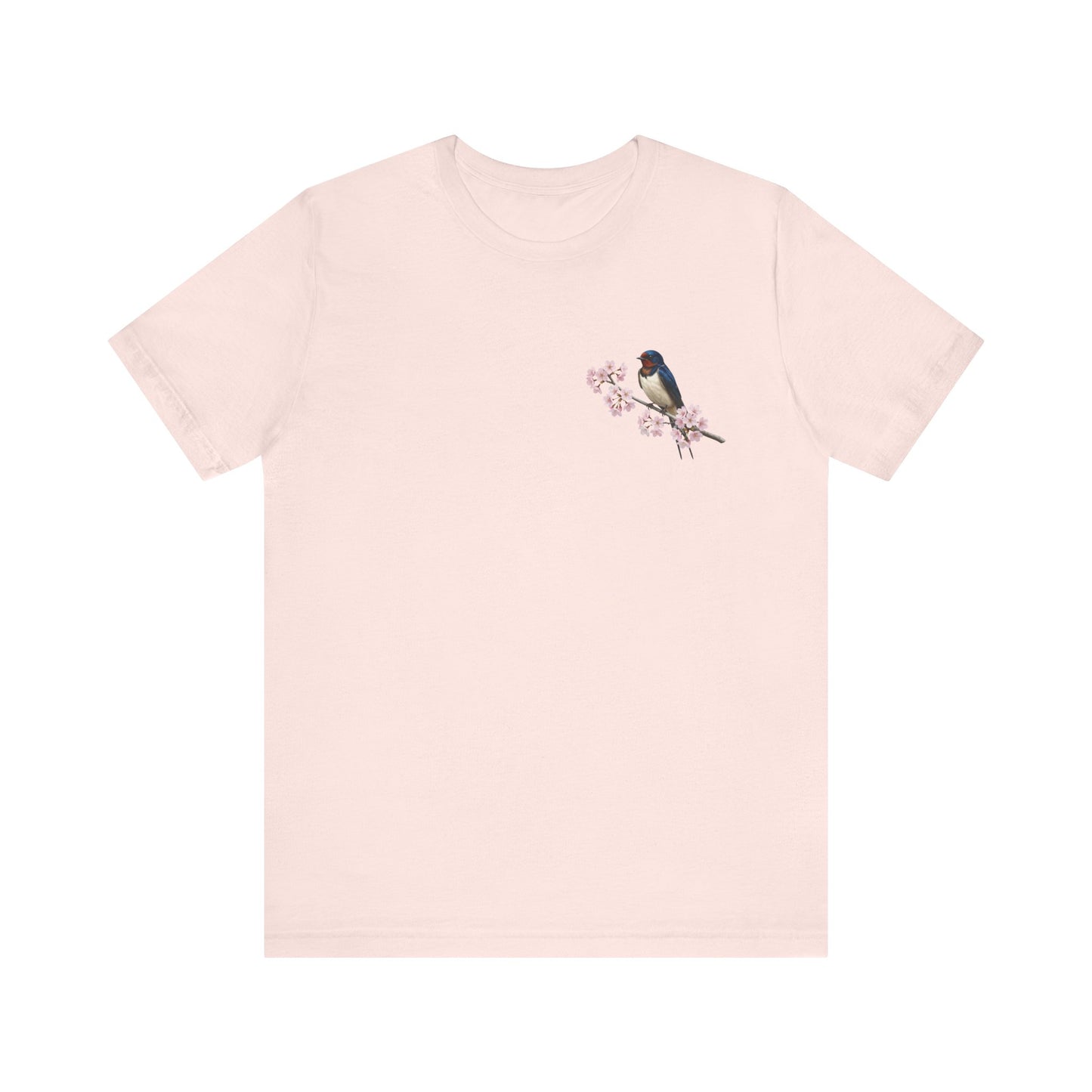 Barn Swallow Cherry Blossom T-Shirt | Floral Spring Tee for Bird Lovers