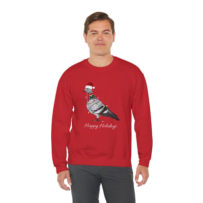 Pigeon with Fairy Lights as Santa Happy Holidays Birdwatcher Christmas Bird Sweatshirt