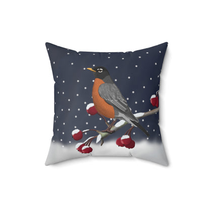 Robin on a Winter Branch Christmas Bird Pillow