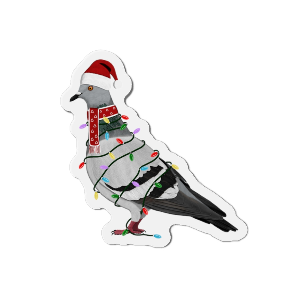 Pigeon with Fairy Lights and Scarf Christmas Bird Magnet