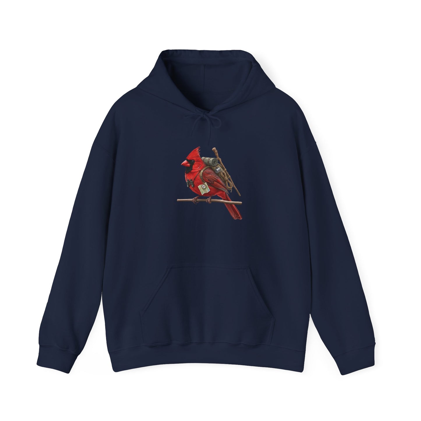 The Hiker Cardinal Hoodie - Adventure Bird with Backpack & Map | Outdoor & Birder Gift
