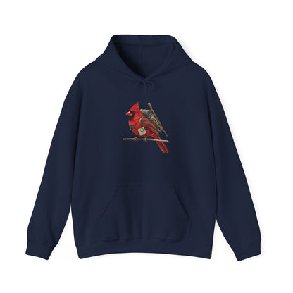 The Hiker Cardinal Hoodie - Adventure Bird with Backpack & Map | Outdoor & Birder Gift