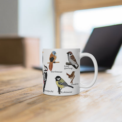 Gartenvögel Amsel Rotkehlchen Blaumeise Zaunkönig Gimpel Eisvogel Vogel Tasse