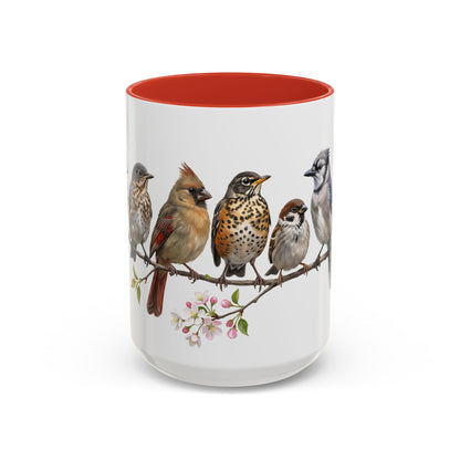 Blue Jay Cardinal Bluebird Little Owl Fledglings Two-Tone Mug | Spring Bird Lover Gift