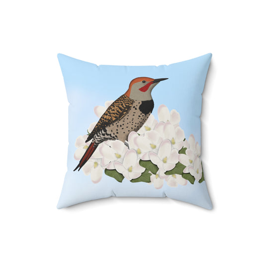 Northern Flicker and Apple Blossoms Bird Throw Pillow 16"x16"
