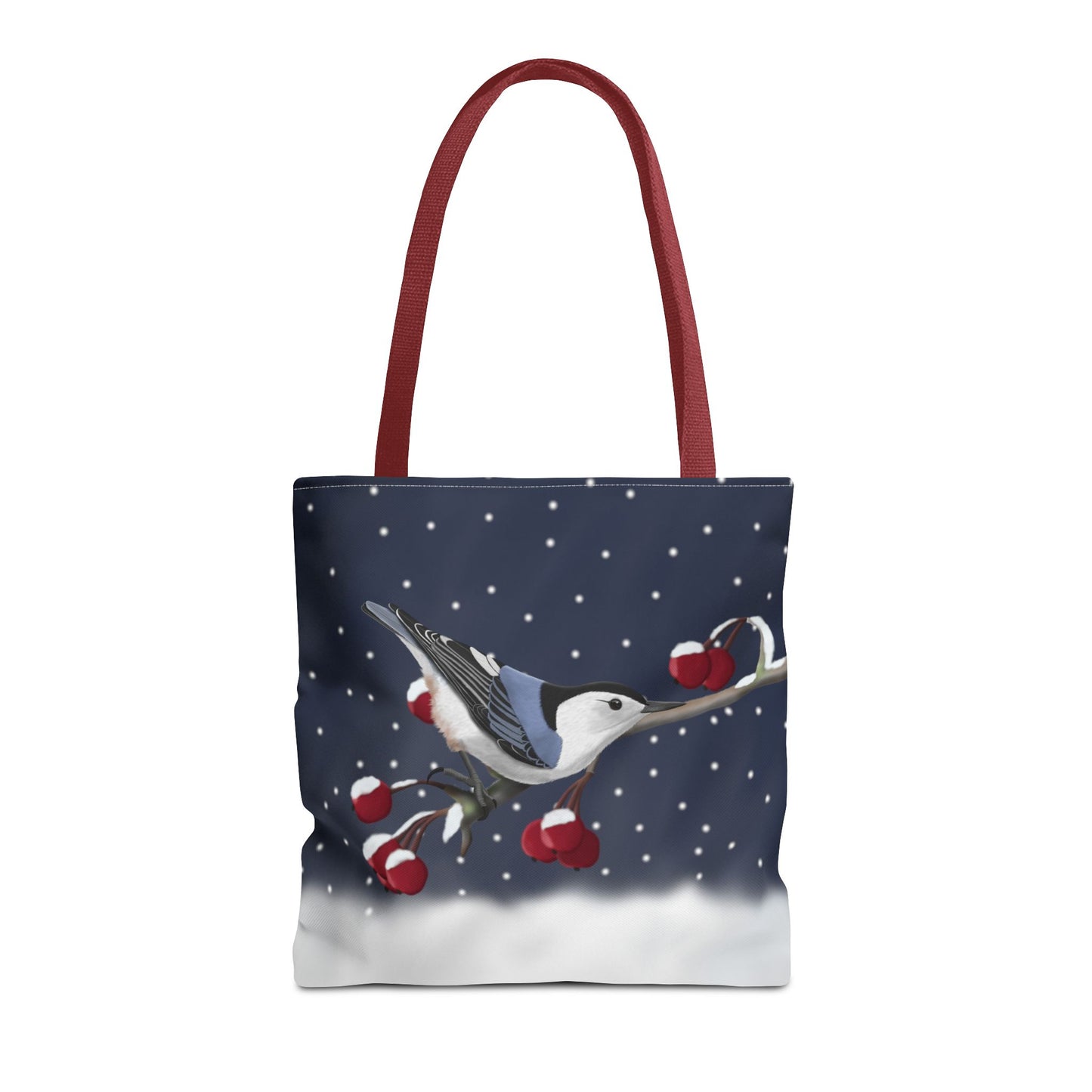 Nuthatch on a Winter Branch Christmas Bird Tote Bag 16"x16"