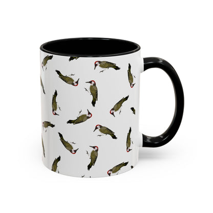 Grünspecht Tasse mit Streumuster | Vogelmotiv Kaffeebecher für Vogelbeobachter & Naturfreunde – Accent Coffee Mug,