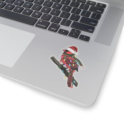 Cardinal with Fairy Lights Santa Claus Hat and Scarf Christmas Bird Sticker