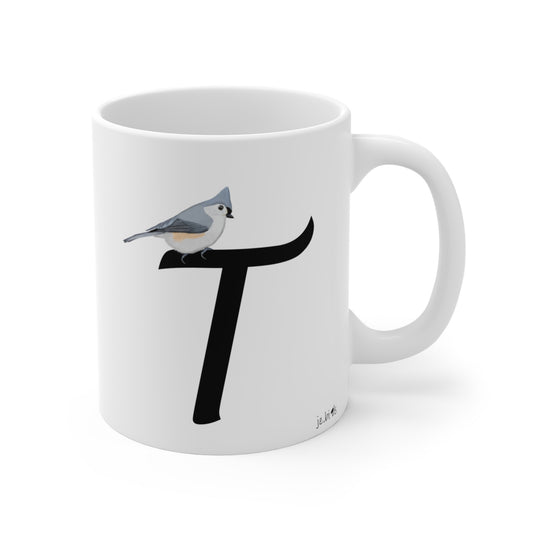 tufted titmouse letter t bird mug
