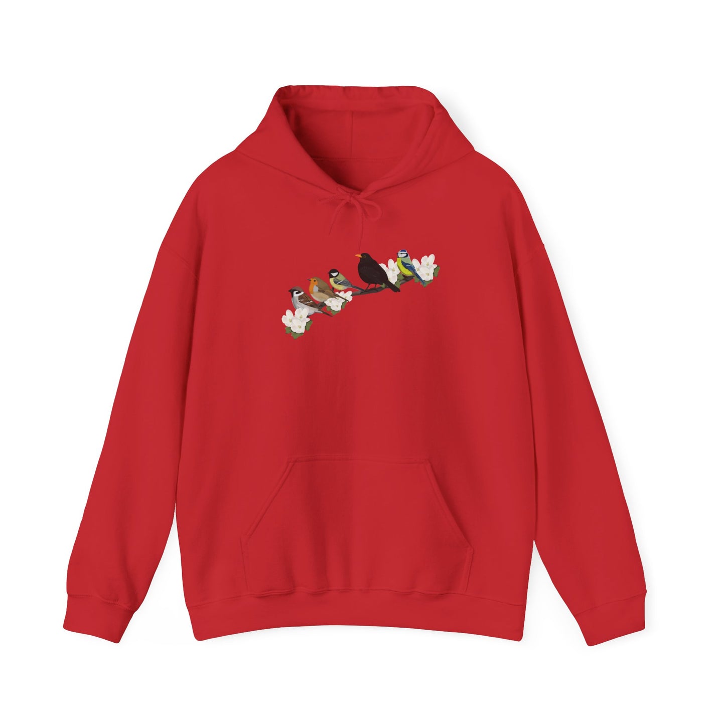 Vögel auf einem Ast Hoodie - Amsel Rotkehlchen Kohlmeise Spatz Kapuzenpullover für Vogelbeobachter & Naturliebhaber