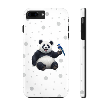 Cute Panda Bear with a Blue Jay Animal iPhone Case - Dual-Layer PC/TPU Protective Cover for iPhone