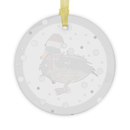 Mallard as Santa Claus with Fairy Lights Christmas Glass Ornament