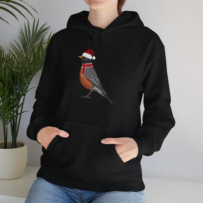 Robin Christmas Bird with Santa Hat Birdwatcher Birdlover Hoodie