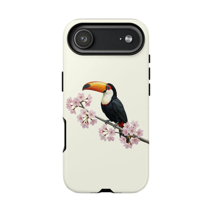 Tukan Handyhülle in Cremeweiß | Florales Kirschblüten Vogel-Motiv für iPhone & Google Pixel