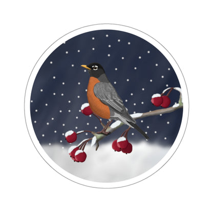 Robin on a Winter Branch Christmas Bird Sticker