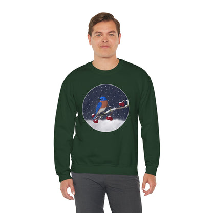 Bluebird on a Winter Branch Birdwatcher Christmas Bird Sweatshirt