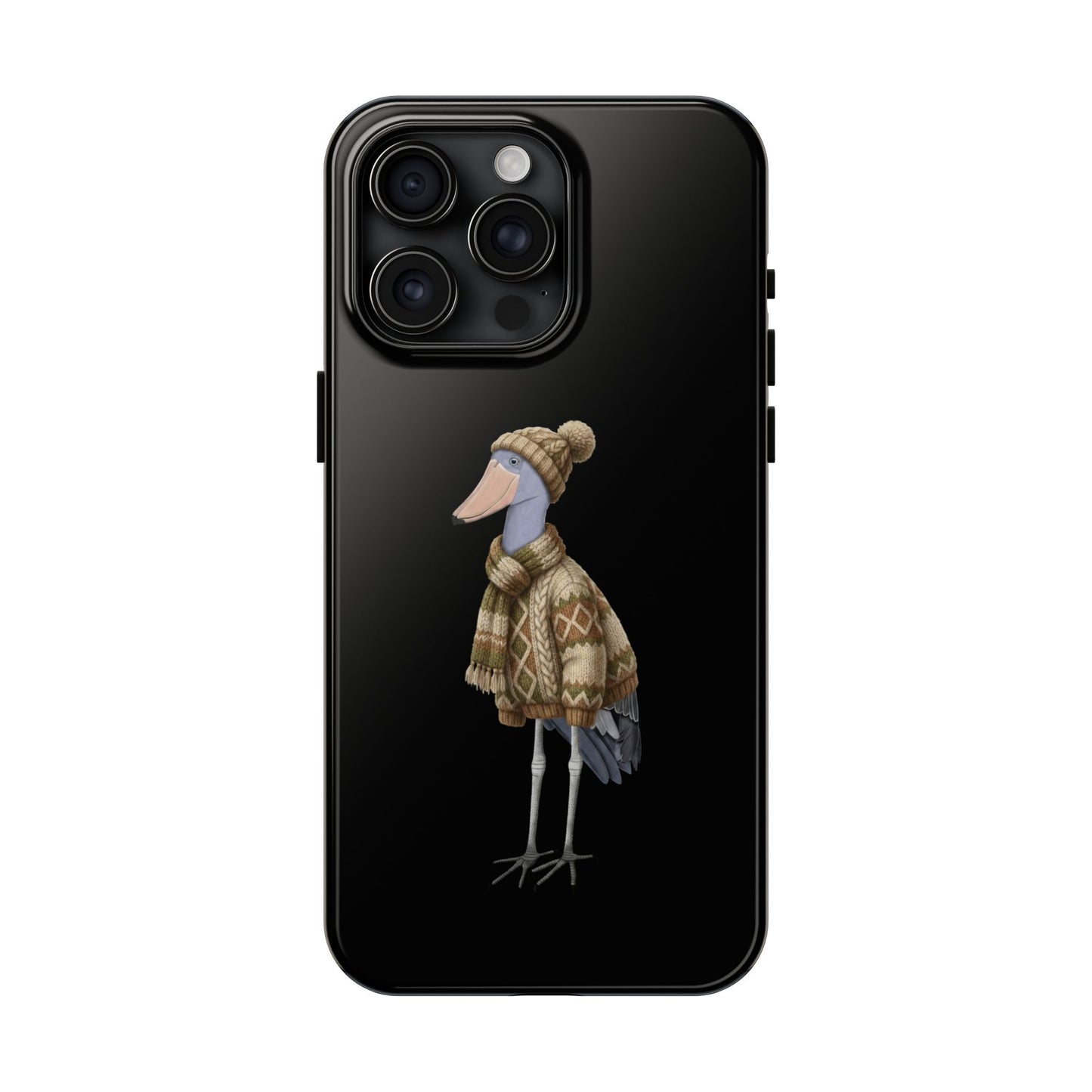 鳥のアートが描かれたハシビロコウの二層式iPhoneケース - 鳥類学者や鳥好きの方へのプレゼントに最適