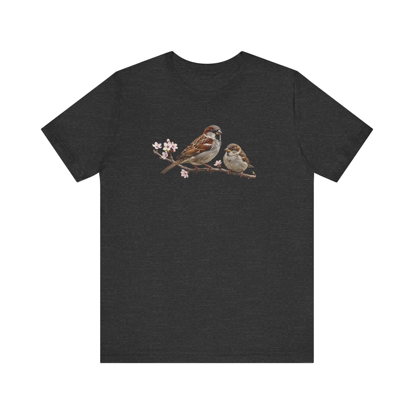 Tree Sparrow & Fledgling T-Shirt | Spring Blossoms Unisex Graphic Tee