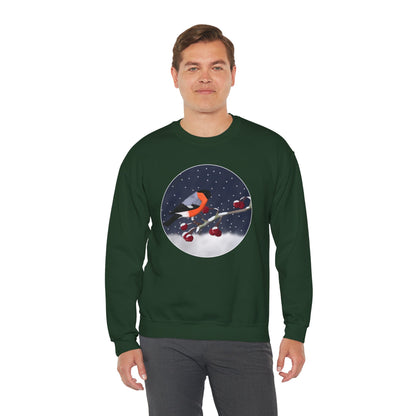 Bullfinch on a Winter Branch Birdwatcher Christmas Bird Sweatshirt