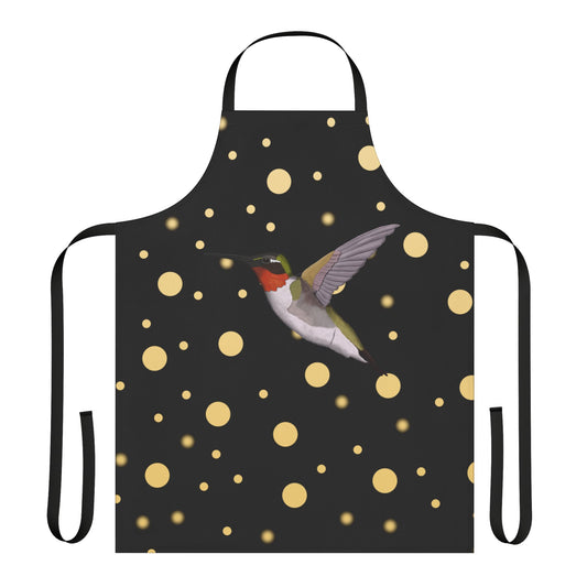 Hummingbird Golden Dots Birdlover Bird Art Apron Black