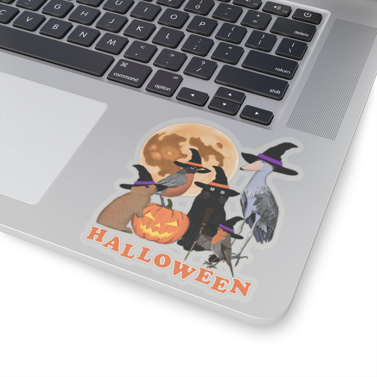 Robin Shoebill with Cat and Bunny Halloween Bird Sticker