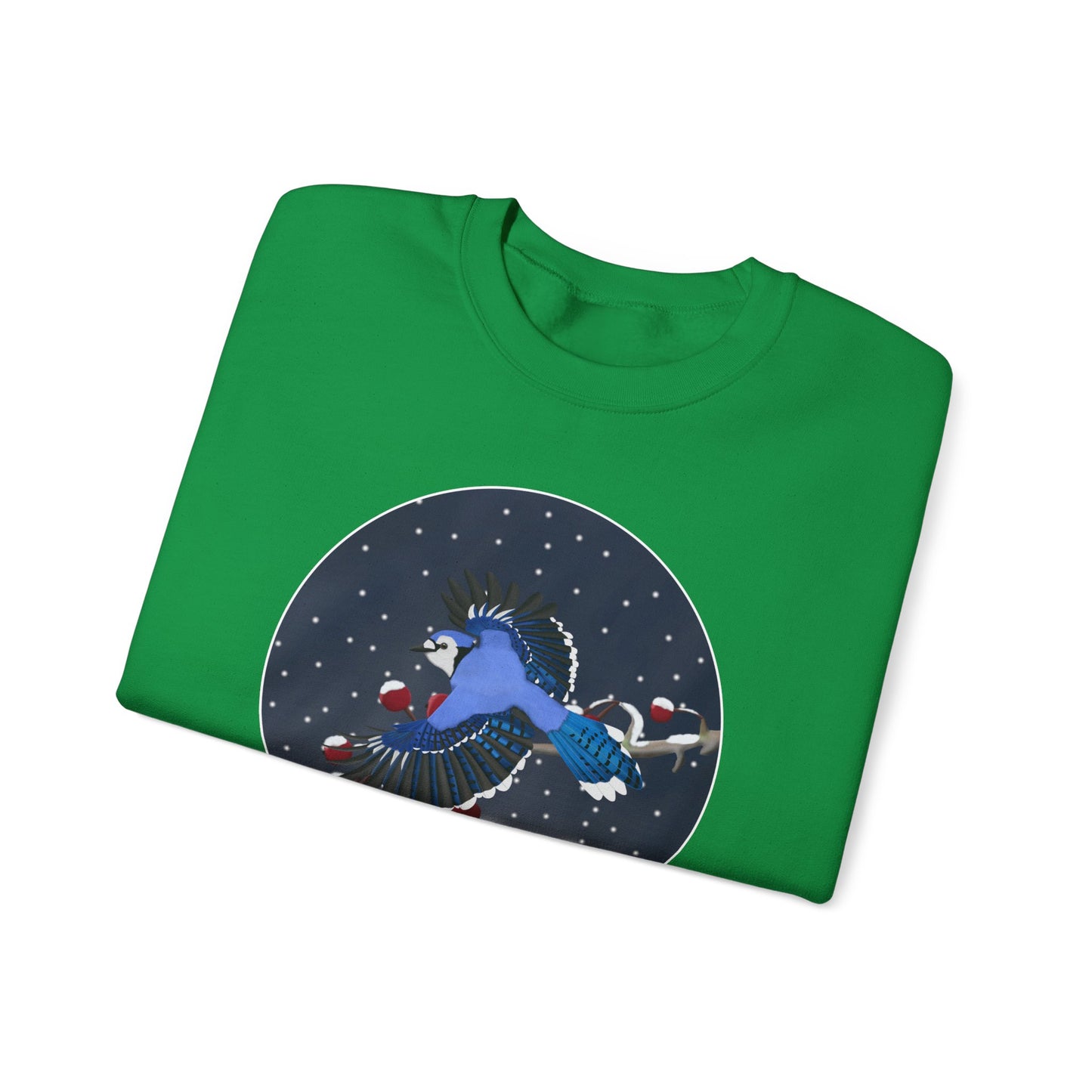 Blue Jay on a Winter Branch Birdwatcher Christmas Bird Sweatshirt