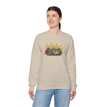 Spring & Easter Sweatshirt – Bunny, Cardinal & Bluebird | Cozy Bird Lover Crewneck
