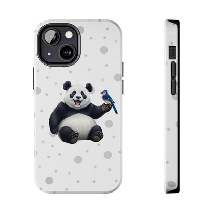 Cute Panda Bear with a Blue Jay Animal iPhone Case - Dual-Layer PC/TPU Protective Cover for iPhone