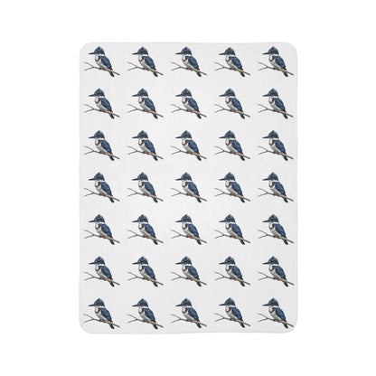 Belted Kingfisher Art Fleece Sherpa Blanket (60"x80") - Thick, Ultra-Soft & Cozy Throw for Bird Lovers