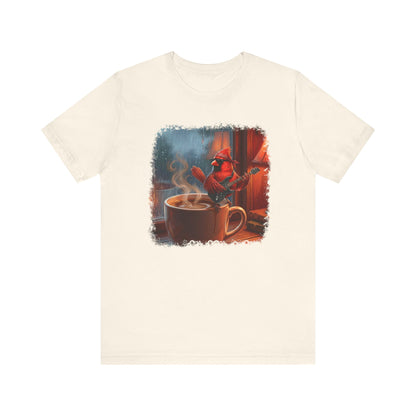 Vintage Lo-Fi Coffee & Rain Graphic Tee – Cardinal with Guitar Musician Shirt