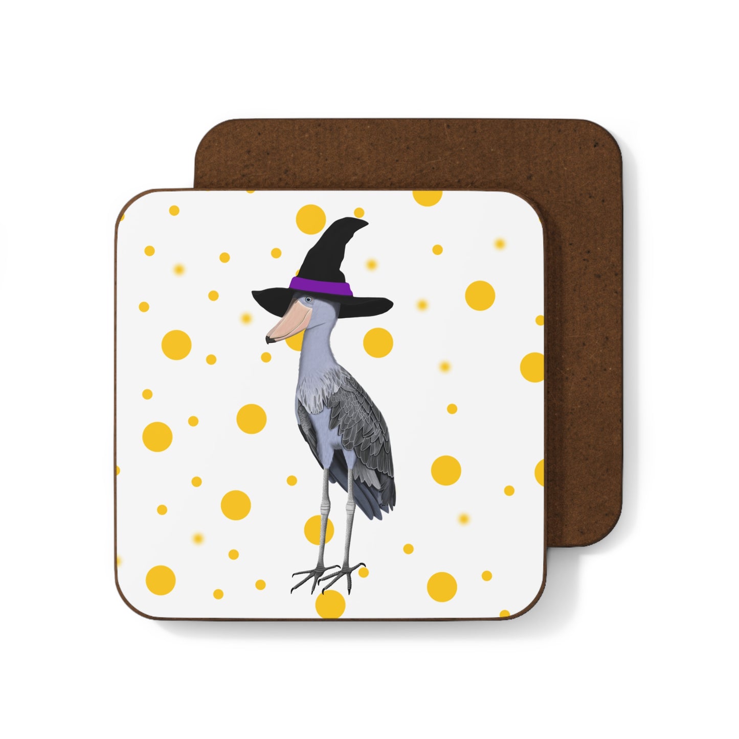 Shoebill Orange Dots Halloween Bird Hardboard Coaster