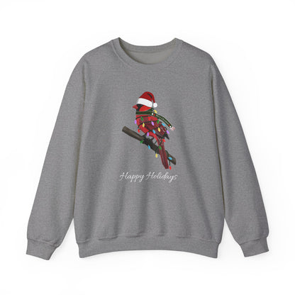 Cardinal with Fairy Lights as Santa Happy Holidays Birdwatcher Christmas Bird Sweatshirt