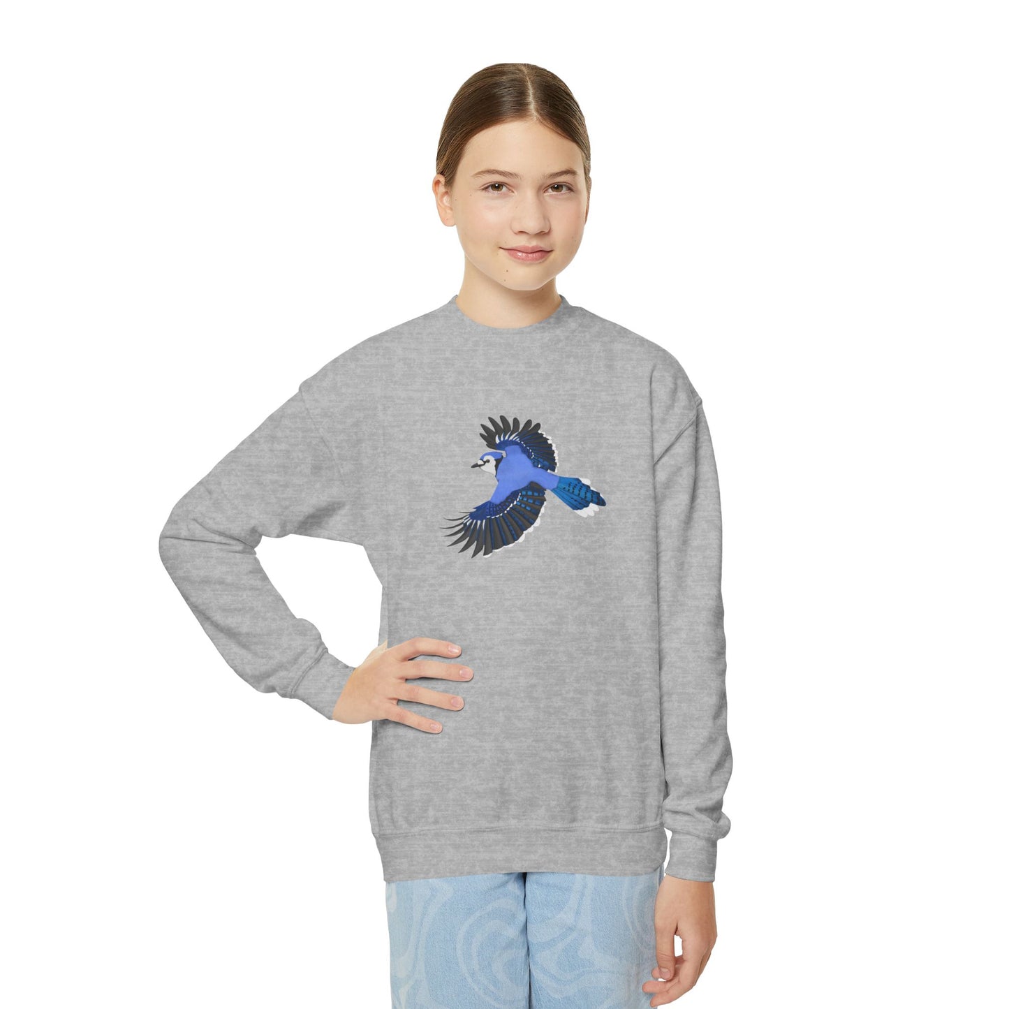 Blue Jay Bird Birding & Birdwatching Youth Crewneck Sweatshirt