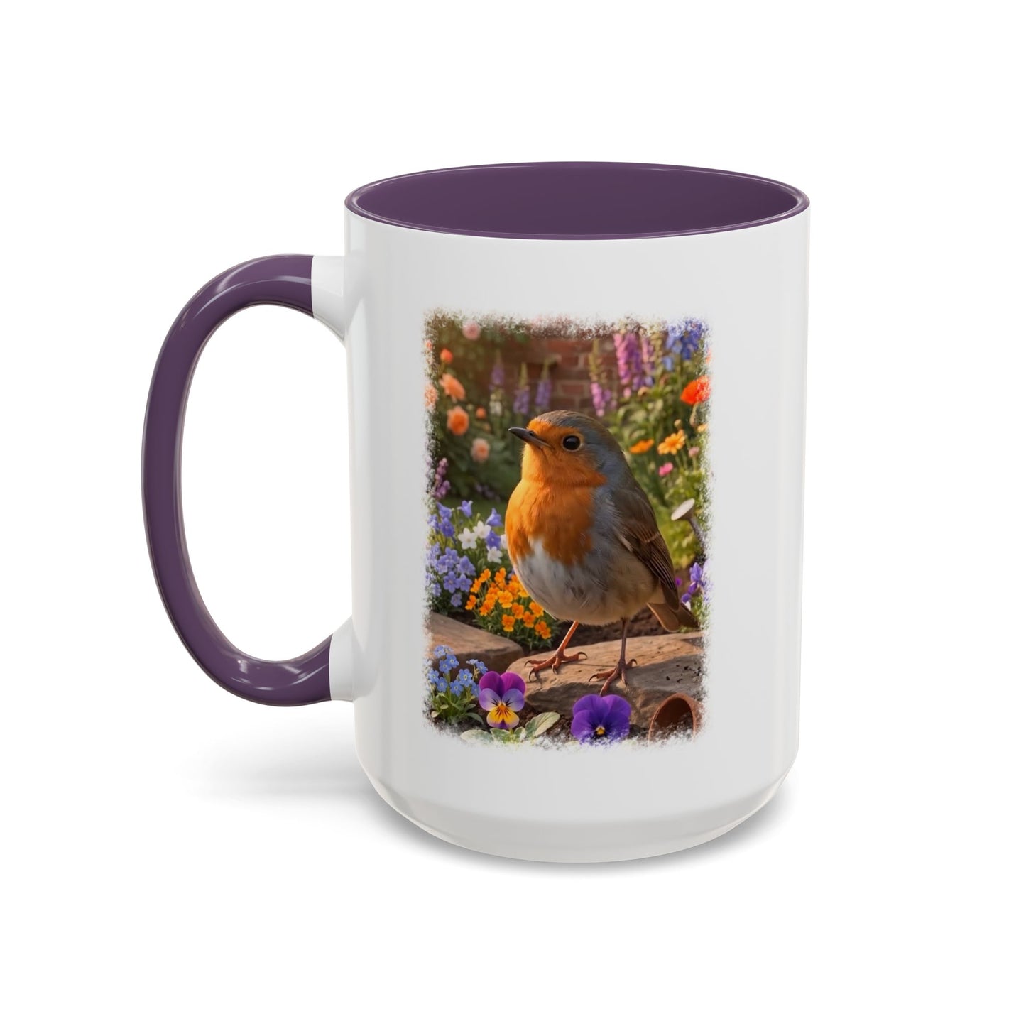 Robin Rosi Flower Bed Mug - Cute Backyard Bird Watcher Gift