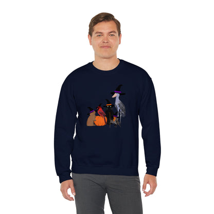 Robin Shoebill Cardinal Rabbit with Cat Happy Halloween Birds Sweatshirt