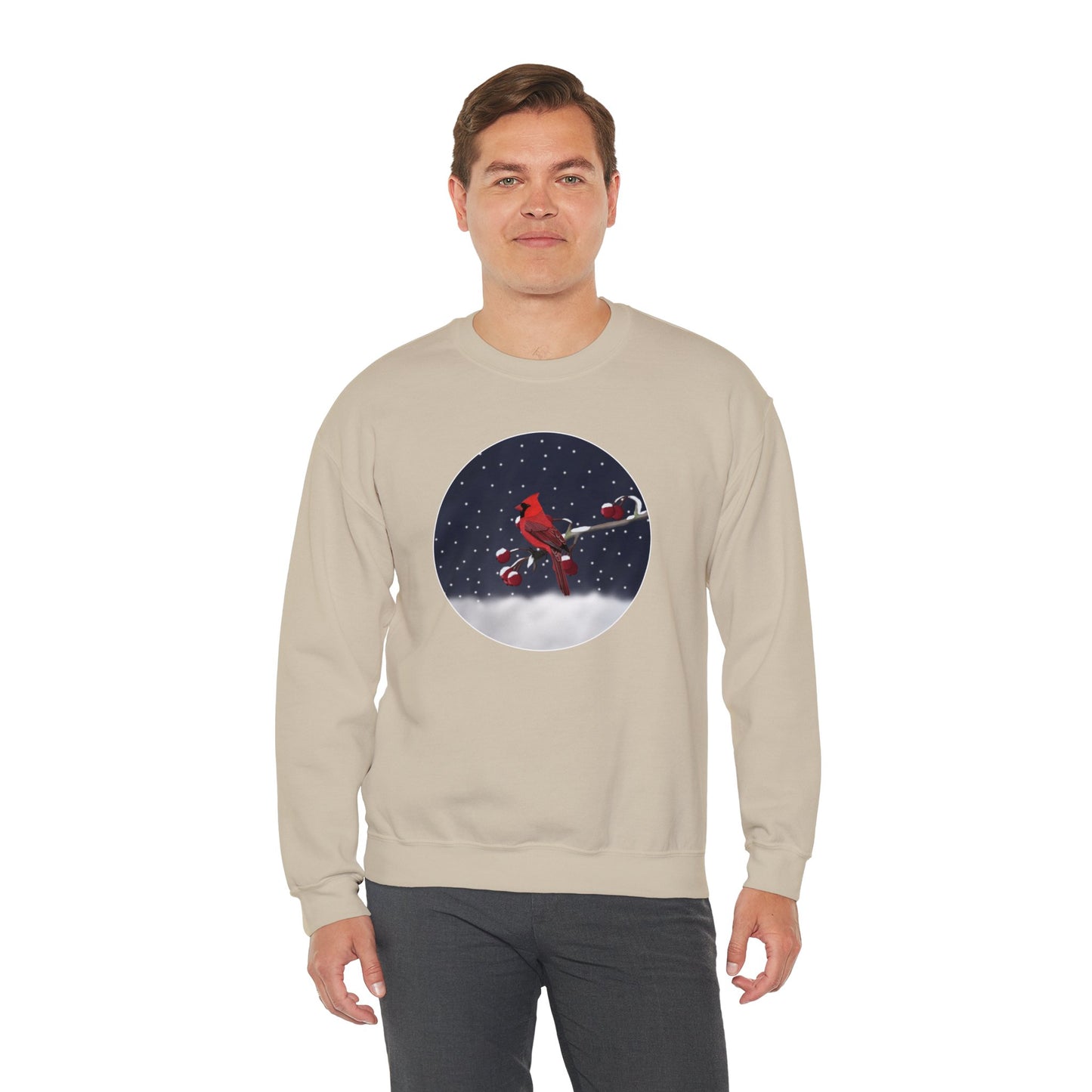 Cardinal on a Winter Branch Christmas Bird Sweatshirt